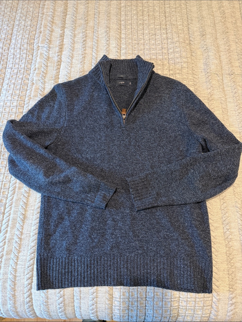 J. Crew Men's Heathered Charcoal Blue Half-Zip Sweater